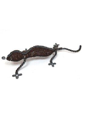 Beaded Wire Lizard Gecko Sculpture Orange Brown Home Decor 9" Artisan Handmade